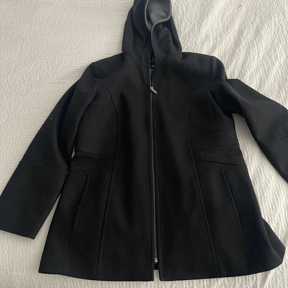Women’s black coat with hood